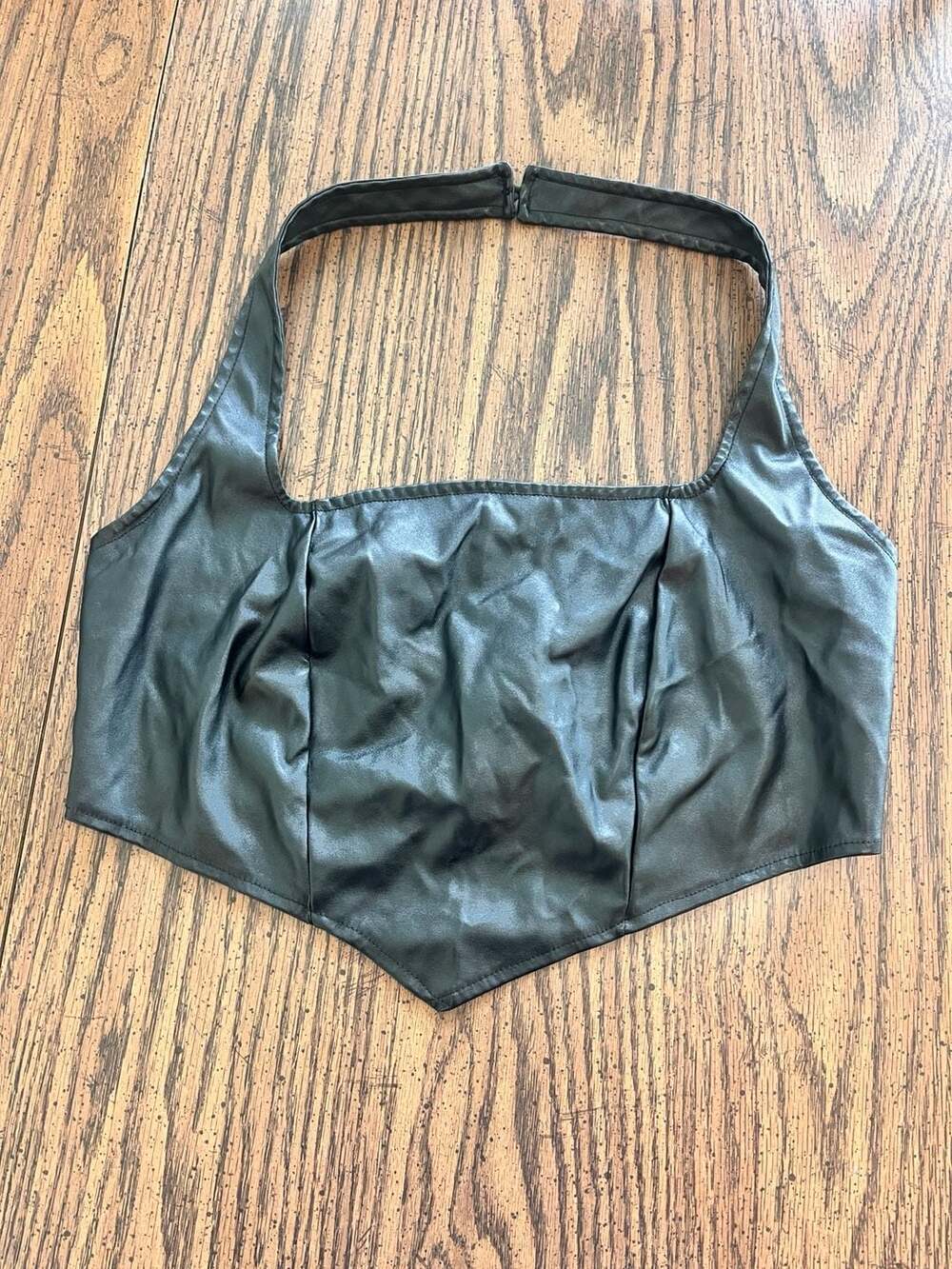 LOVE J Black Faux Leather Halter Corset Crop Top